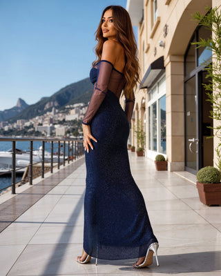 Navy blue evening dress decorated with crystals – Lisa